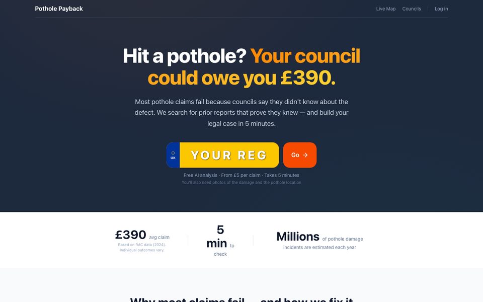Pothole Payback website